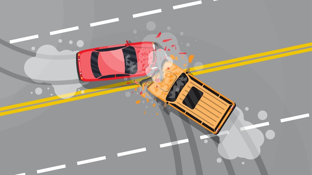 Road,Accident,Between,Two,Cars.,Vehicle,Collision,On,Grey,Background.