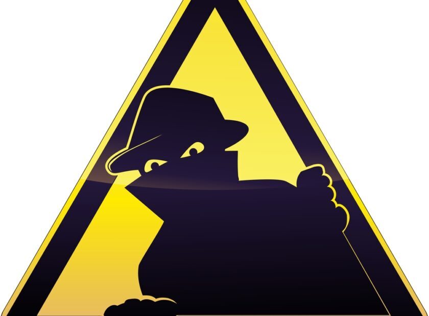 Yellow,And,Black,Triangular,Burglary,Warning,Sign,On,Which,A
