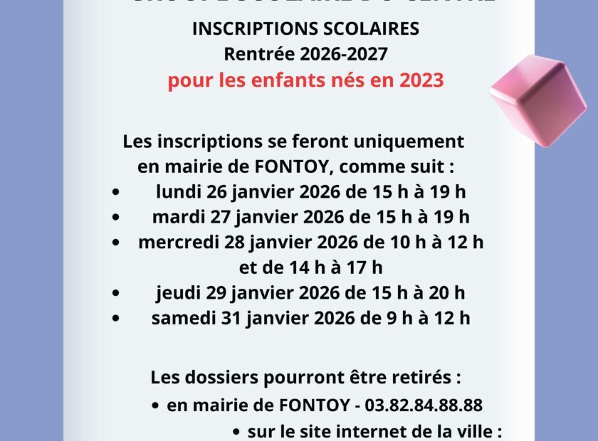 INFORMATION INSCRIPTIONS – Ecole du Centre – 2026-2027