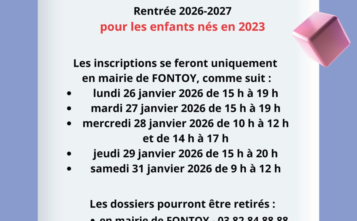 INFORMATION INSCRIPTIONS – Ecole du Centre – 2026-2027