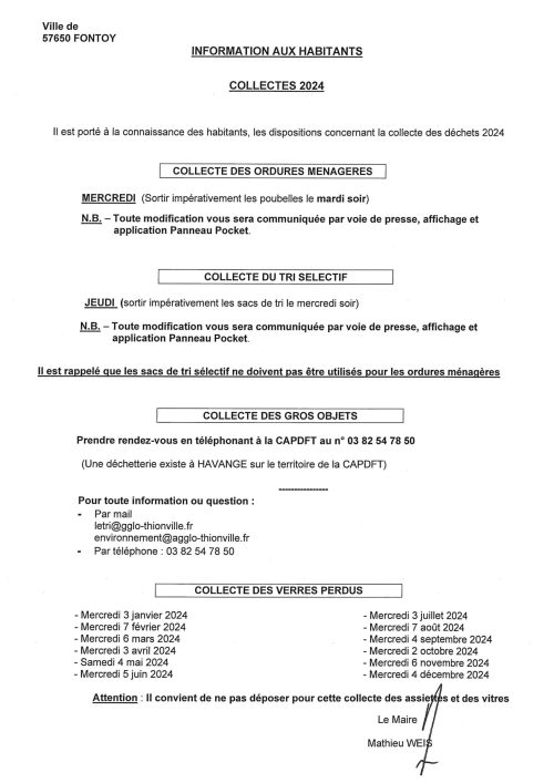 Collectes ordures 2024